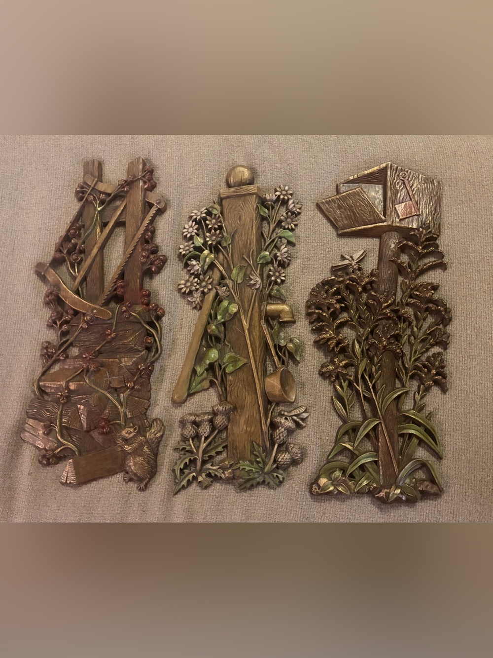 Set of 3 Vintage Cottagecore Wall Decor with squirrel, mailbox, flowers